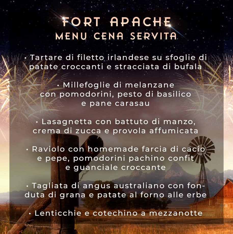 Men&ugrave; della cena servita di Capodanno al Fort Apache, edizione precedente