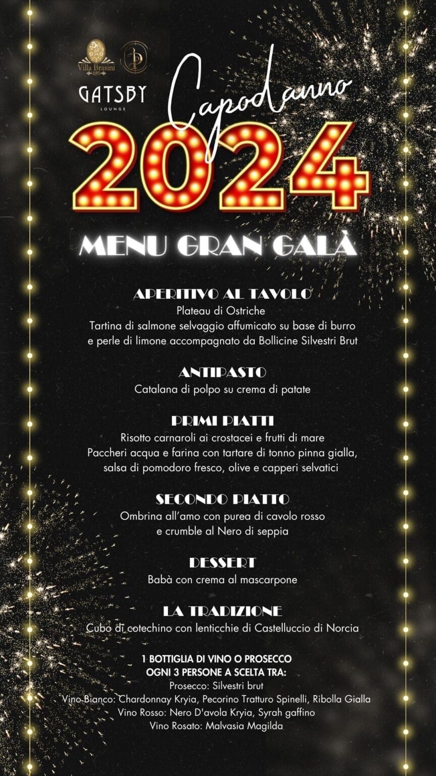 Menù del Capodanno Gatsby Ponte Milvio, Capodanno 2027, edizione precedente