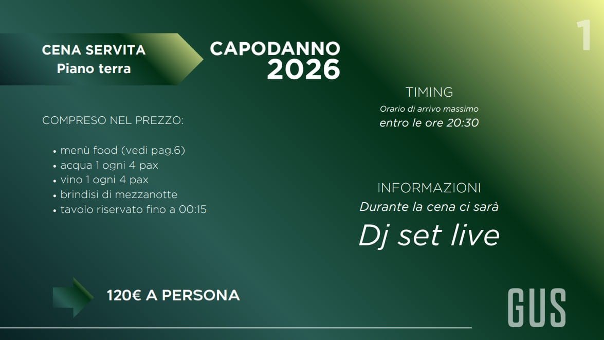 Menù del Capodanno Gus Club Capodanno 2027, edizione precedente