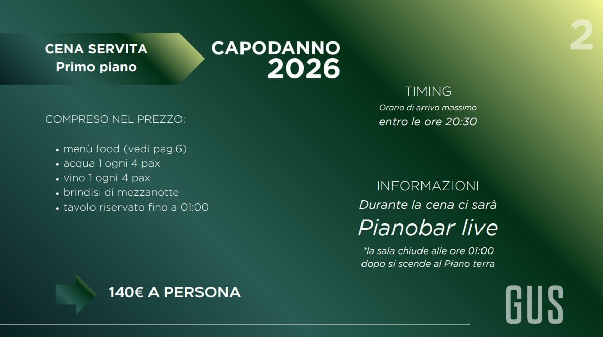 Menù del Capodanno Gus Club Capodanno 2027, edizione precedente