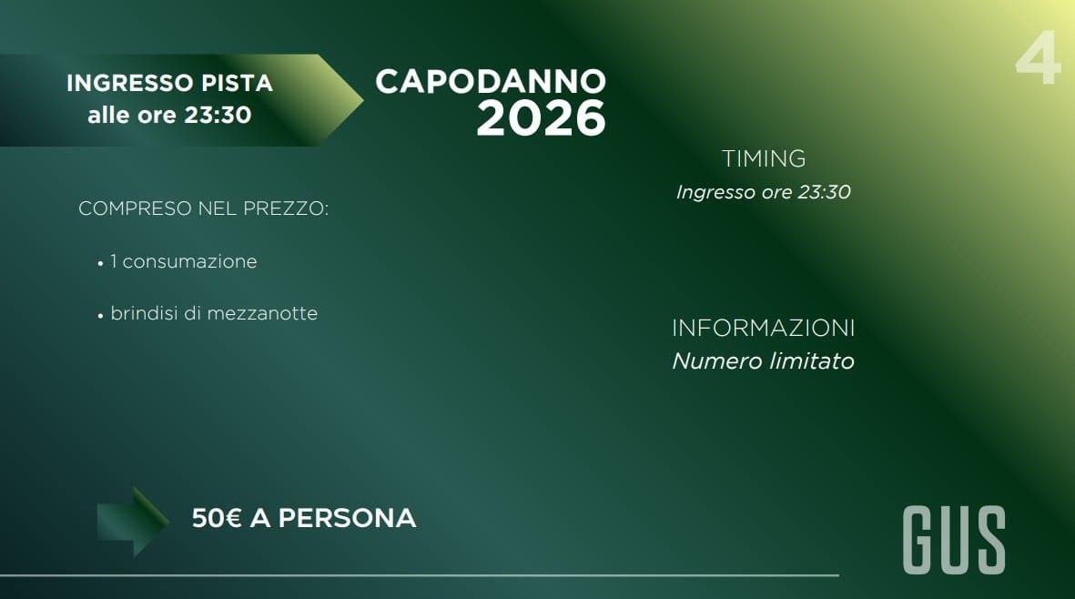 Menù del Capodanno Gus Club Capodanno 2027, edizione precedente