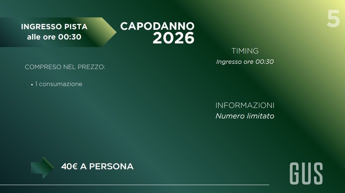 Menù del Capodanno Gus Club Capodanno 2027, edizione precedente