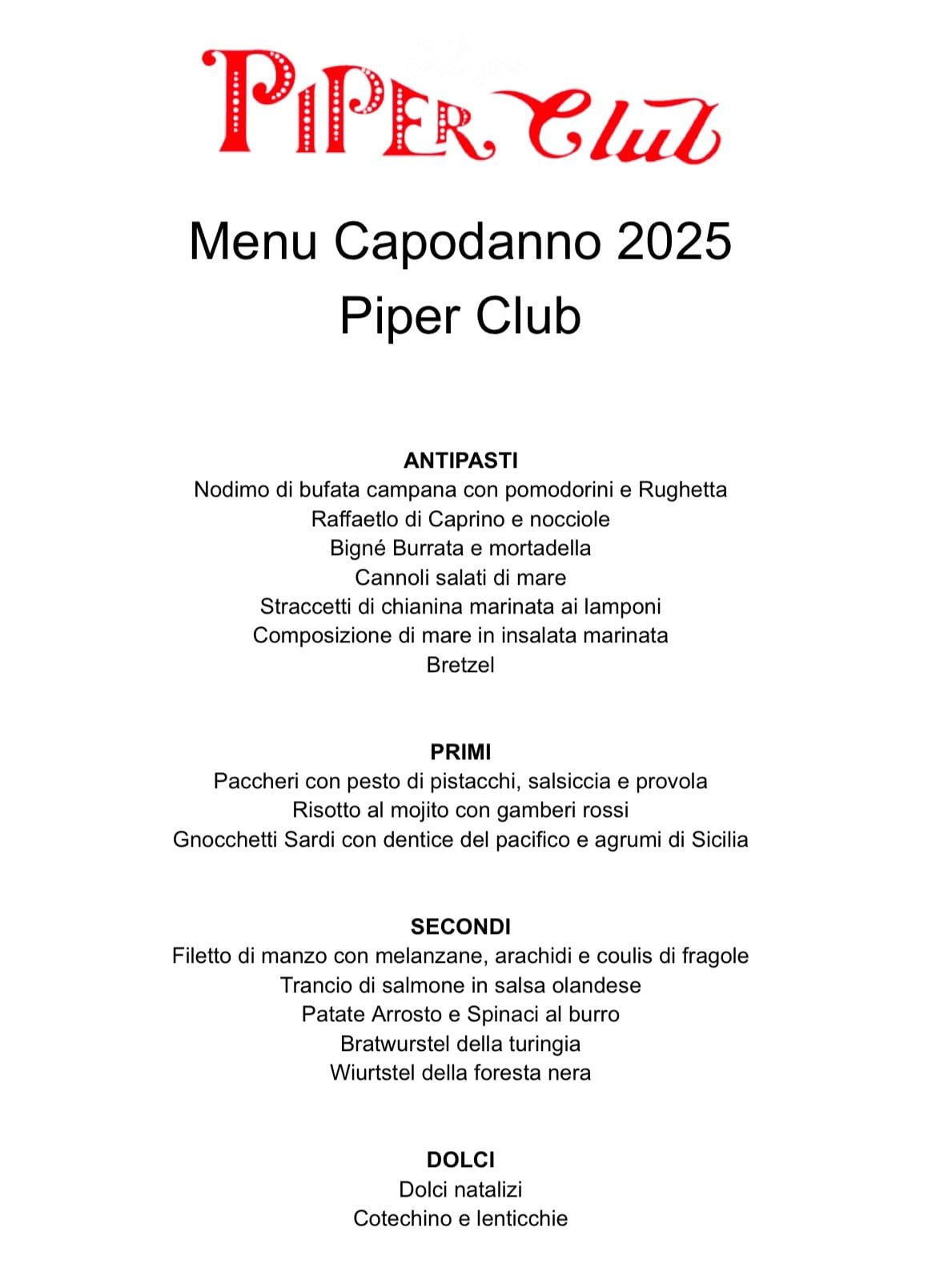 Menù del Capodanno Piper Capodanno 2027, edizione precedente