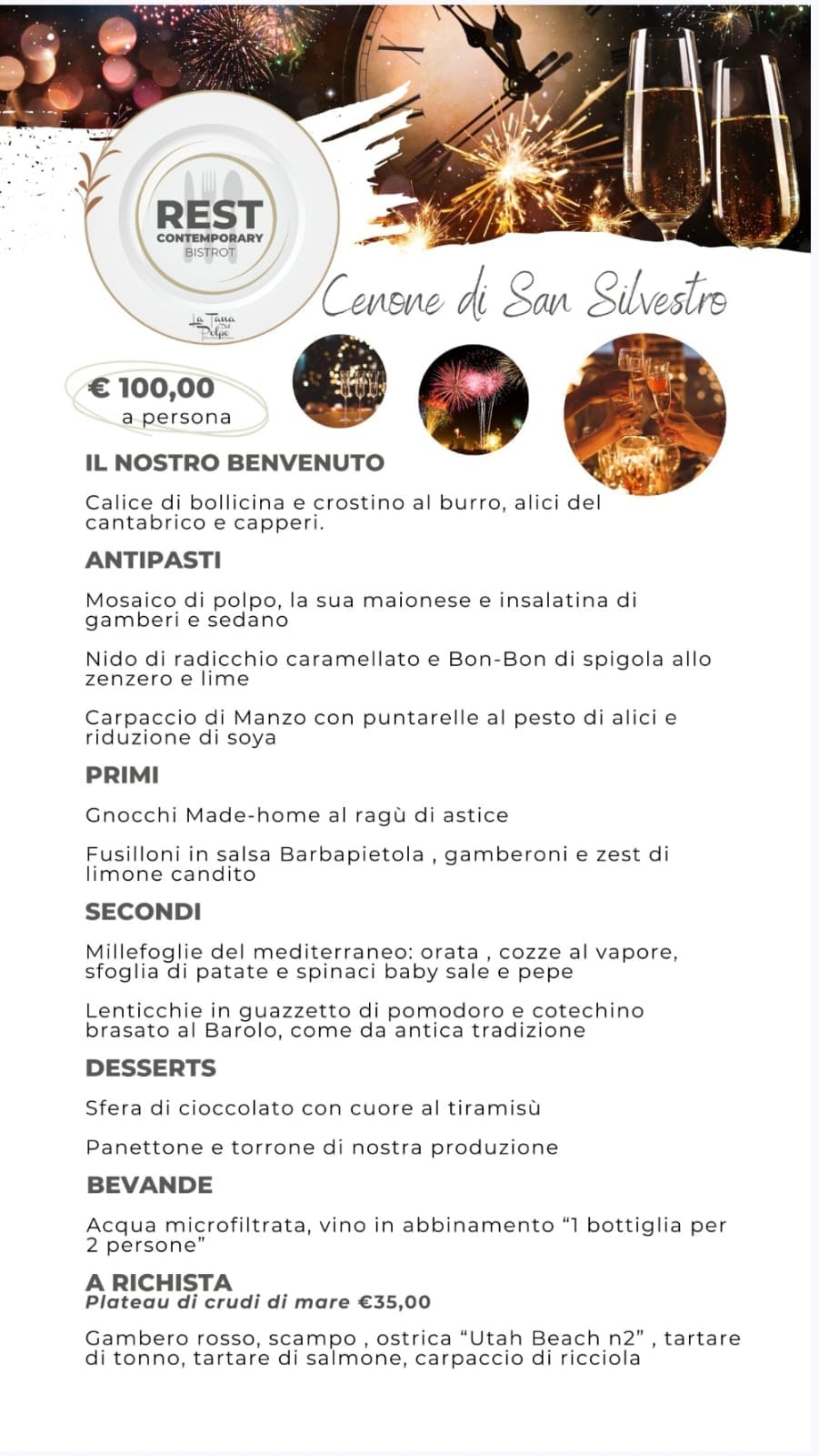Menù del Capodanno Capodanno 2027 Rest Contemporary Bistrot, edizione precedente