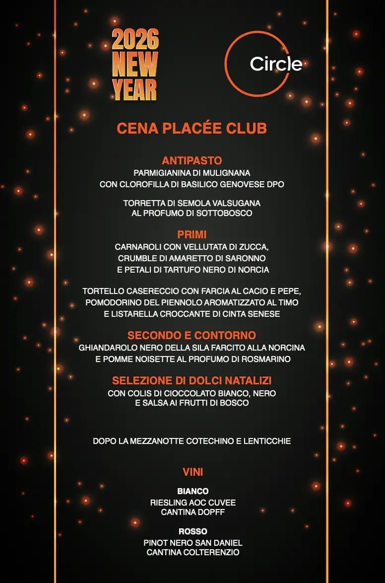 Menù della cena placée al club del The Circle, edizione precedente