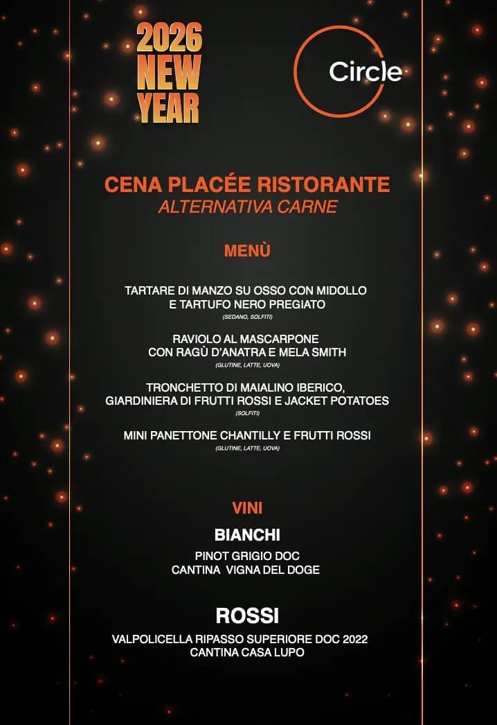 Menù della cena placée, alternativa di carne, al The Circle, edizione precedente