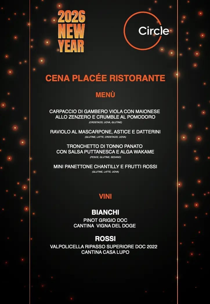 Menù della cena placée di pesce al The Circle, edizione precedente
