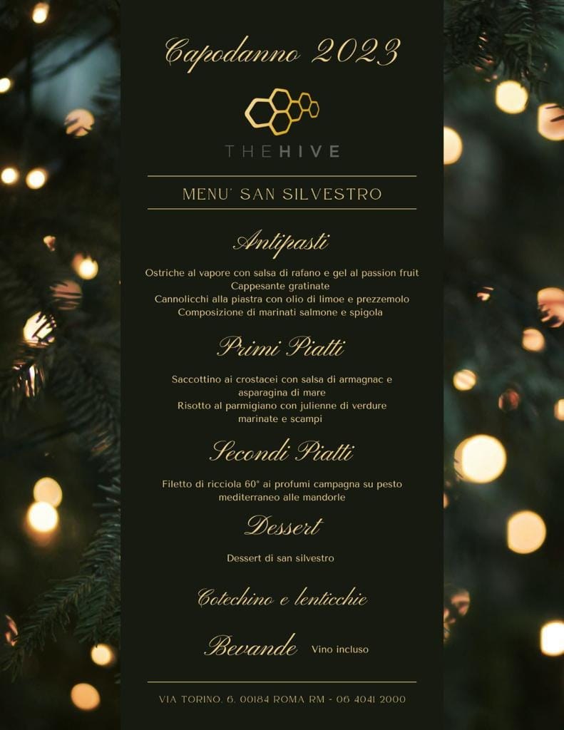 Menù del Capodanno The Hive Hotel, edizione precedente