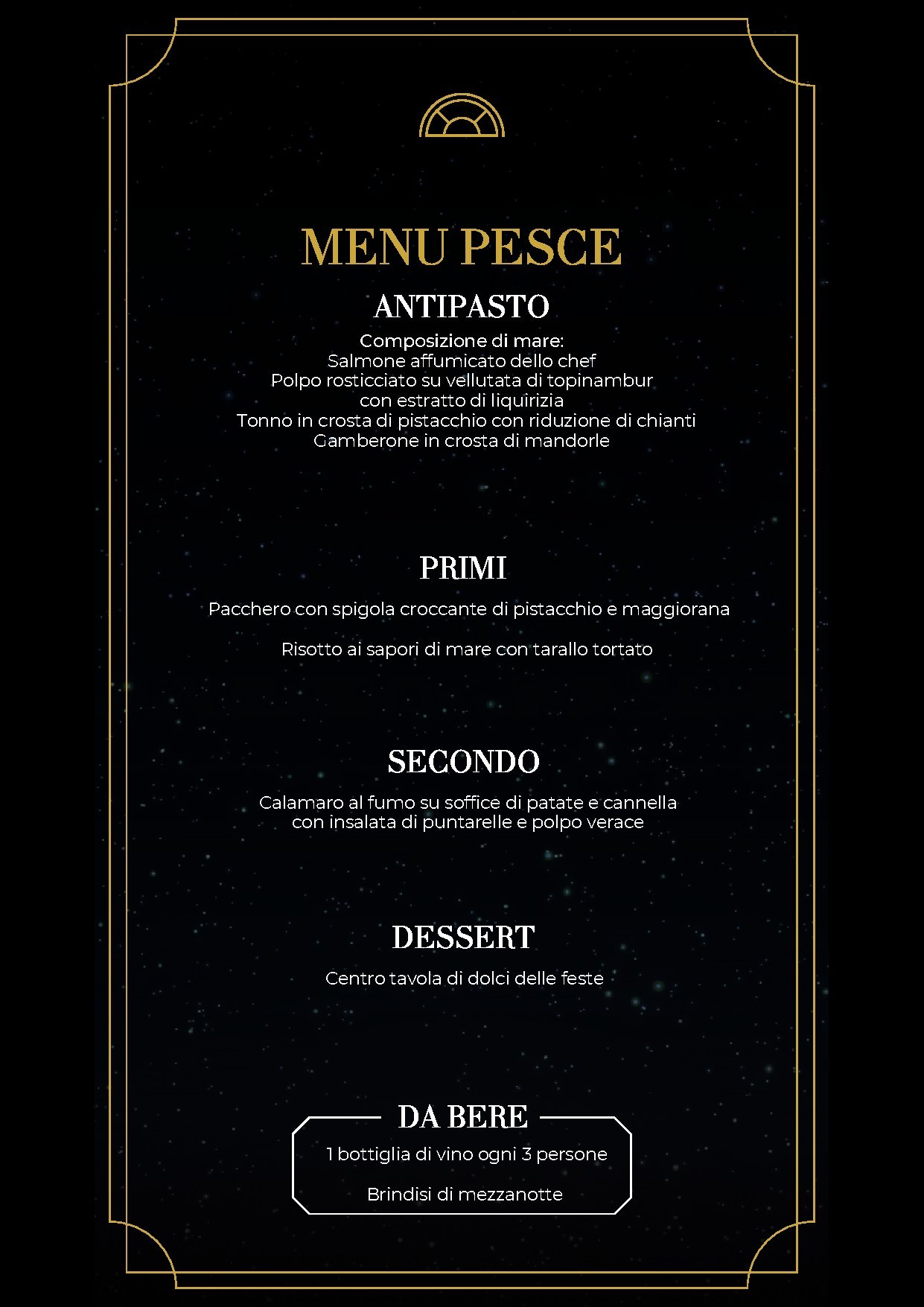 Menu pesce del Capodanno al Capodanno Villa Cassia 2027, Roma Nord: cena di gala e dj set, edizione precedente