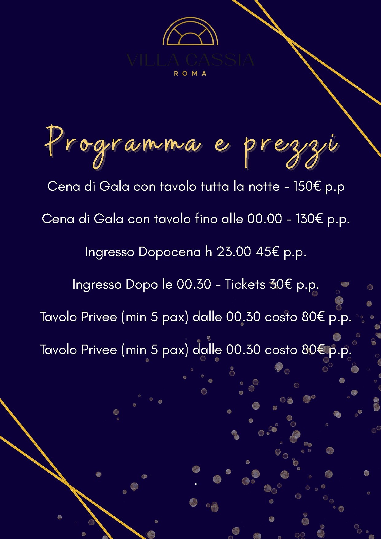 Programma e prezzi del Capodanno al Capodanno Villa Cassia 2027, Roma Nord: cena di gala e dj set, edizione precedente