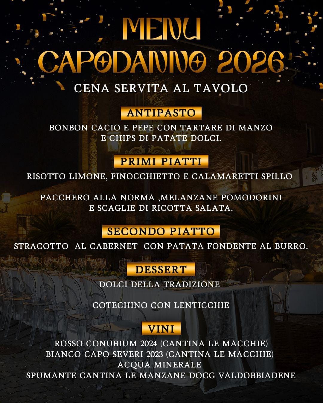 Menù del Capodanno Capodanno Villa Grant 2027, Carousel Follies, edizione precedente
